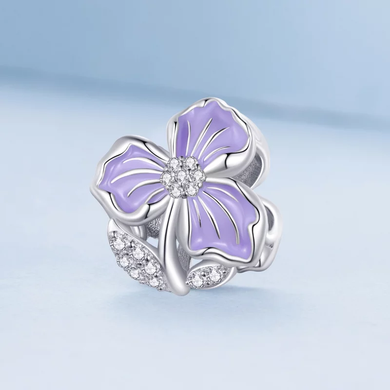 (image pour) Charme de style Pandora avec fleur violette - BSC890 - Afficher 2
