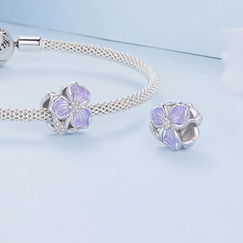 (image pour) Charme de style Pandora avec fleur violette - BSC890 - Afficher 4