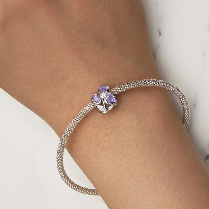 (image pour) Charme de style Pandora avec fleur violette - BSC890 - Afficher 7