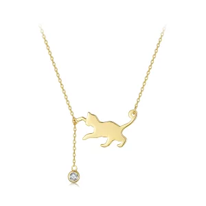 Collier de style Pandora avec pendentif Chaton Coquin Doré - SCN232-B (image pour) Collier de style Pandora avec pendentif Chaton Coquin Doré - SCN232-B