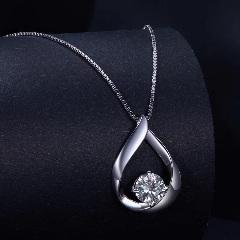 (image pour) Collier en forme de goutte d'eau style Pandora avec Moissanite (un certificat) - - Afficher 2