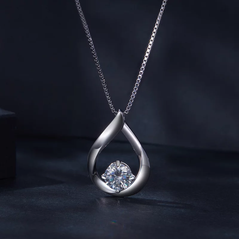 (image pour) Collier en forme de goutte d'eau style Pandora avec Moissanite (un certificat) - - Afficher 3