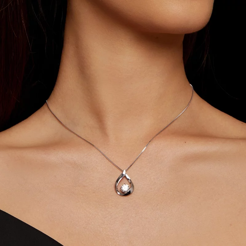 (image pour) Collier en forme de goutte d'eau style Pandora avec Moissanite (un certificat) - - Afficher 5