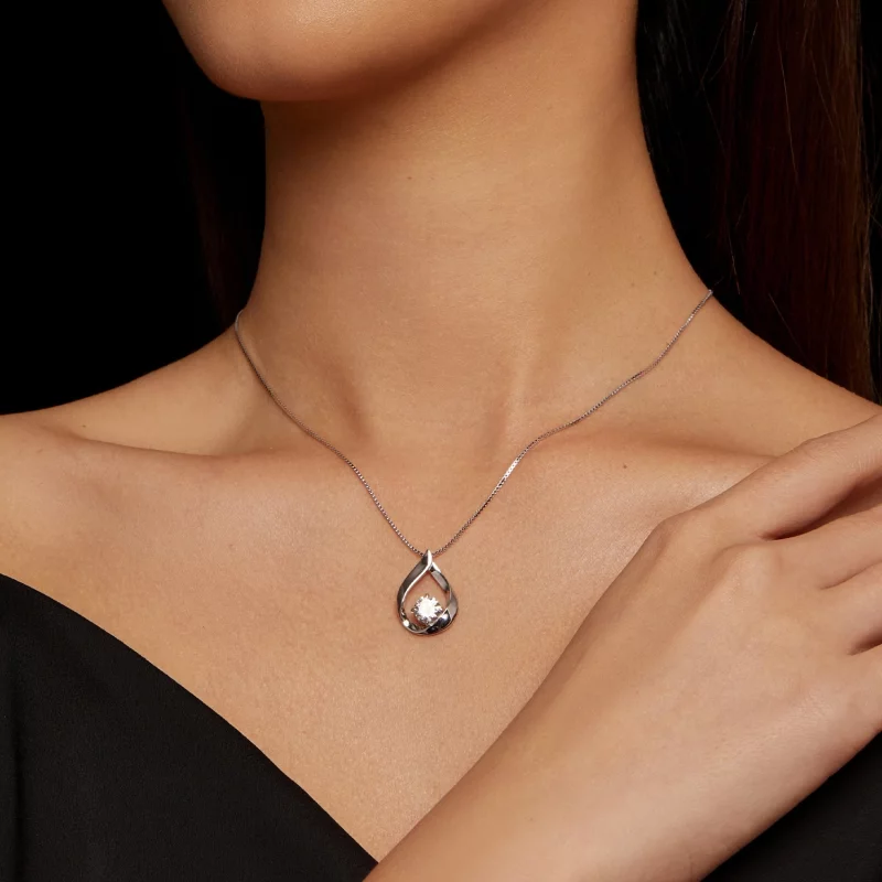 (image pour) Collier en forme de goutte d'eau style Pandora avec Moissanite (un certificat) - - Afficher 6