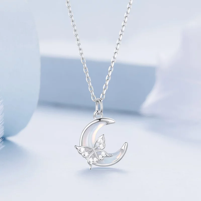 (image pour) Collier en style Pandora avec pendentif papillon lune - BSN353 - Afficher 3