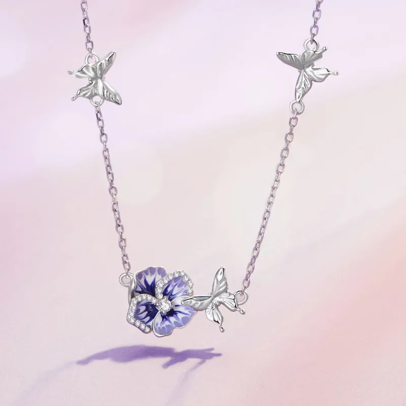 (image pour) Collier extensible style Pandora avec des fleurs de pensée - BSN336 - Afficher 2
