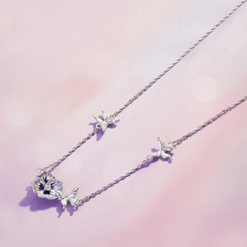 (image pour) Collier extensible style Pandora avec des fleurs de pensée - BSN336 - Afficher 3