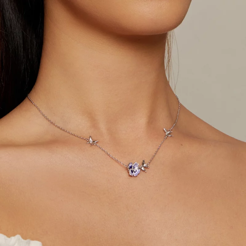 (image pour) Collier extensible style Pandora avec des fleurs de pensée - BSN336 - Afficher 5
