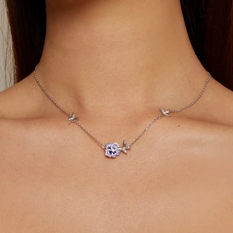 (image pour) Collier extensible style Pandora avec des fleurs de pensée - BSN336 - Afficher 6
