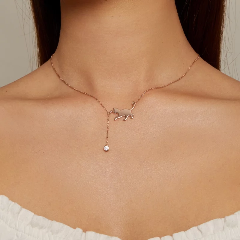 (image pour) Collier Pandora Style en or rose avec médaillon Chaton Coquin - SCN232-C - Afficher 4
