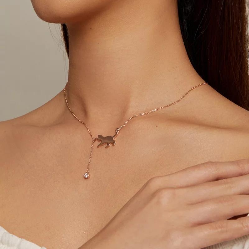 (image pour) Collier Pandora Style en or rose avec médaillon Chaton Coquin - SCN232-C - Afficher 5
