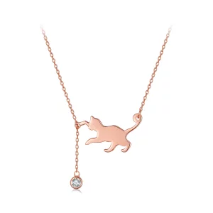 Collier Pandora Style en or rose avec médaillon Chaton Coquin - SCN232-C (image pour) Collier Pandora Style en or rose avec médaillon Chaton Coquin - SCN232-C