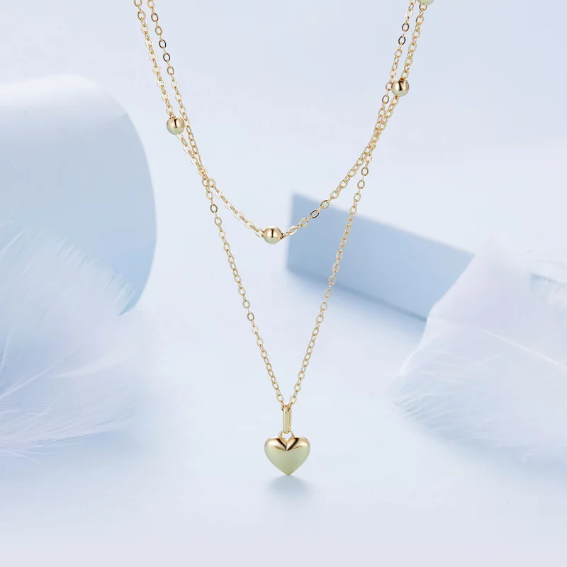 (image pour) Collier perlé en forme de cœur doré style Pandora - BSN168-B - Afficher 2