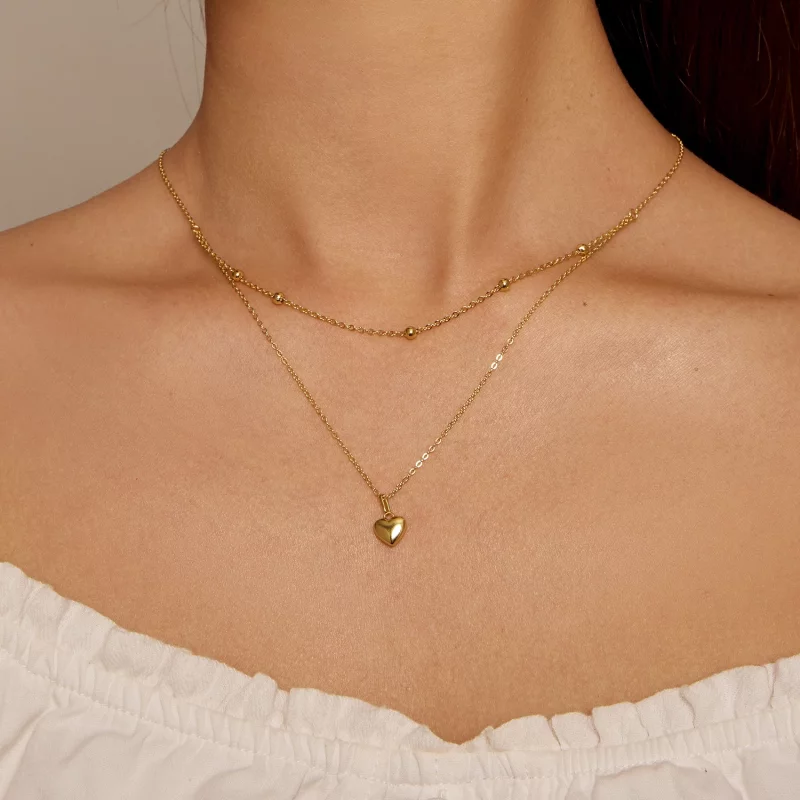 (image pour) Collier perlé en forme de cœur doré style Pandora - BSN168-B - Afficher 4