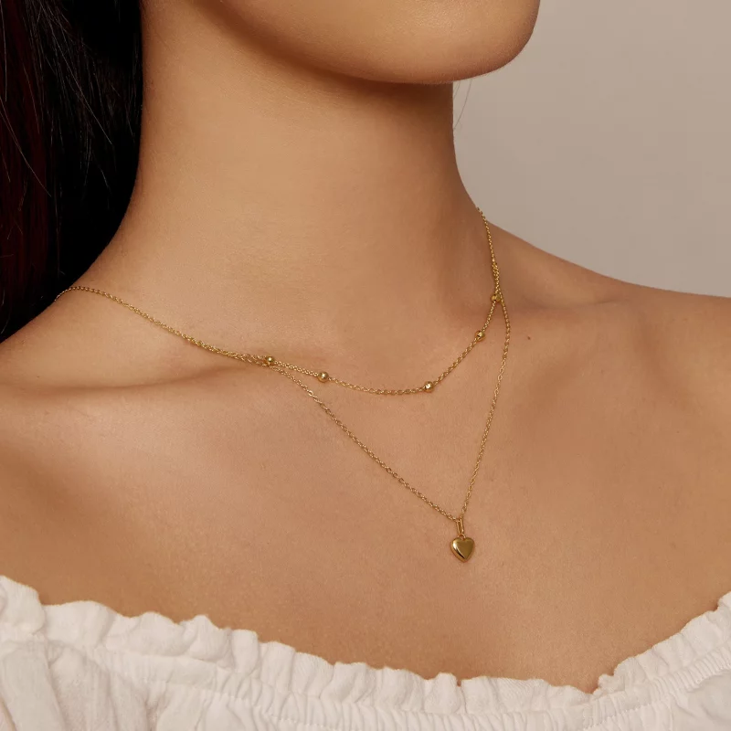 (image pour) Collier perlé en forme de cœur doré style Pandora - BSN168-B - Afficher 5