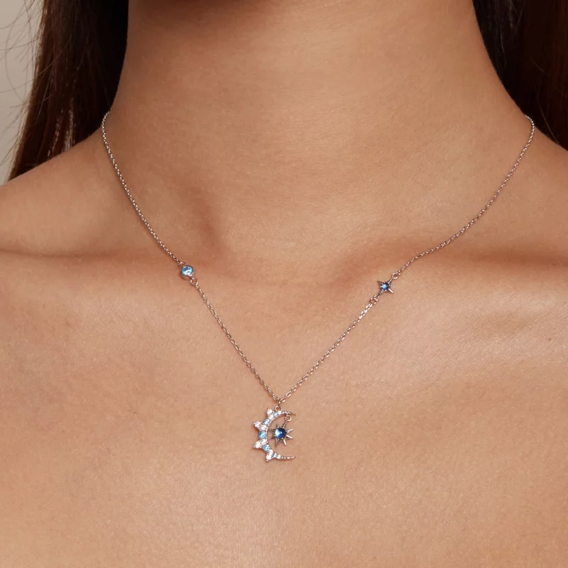(image pour) Collier style Pandora avec pendentif en forme de lune et étoile - BSN347 - Afficher 6