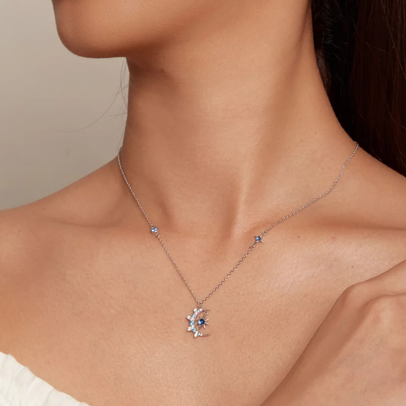 (image pour) Collier style Pandora avec pendentif en forme de lune et étoile - BSN347 - Afficher 7