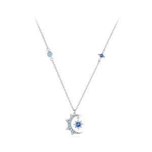 Collier style Pandora avec pendentif en forme de lune et étoile - BSN347 (image pour) Collier style Pandora avec pendentif en forme de lune et étoile - BSN347
