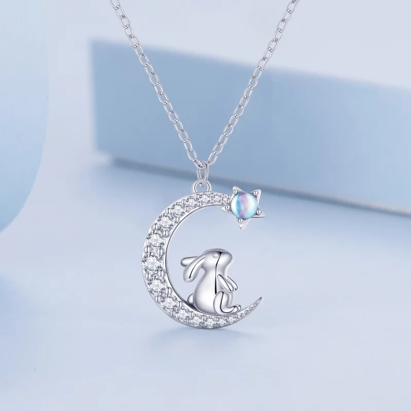 (image pour) Collier style Pandora avec un lapin lunaire - BSN302 - Afficher 3