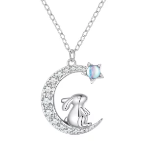 (image pour) Collier style Pandora avec un lapin lunaire - BSN302