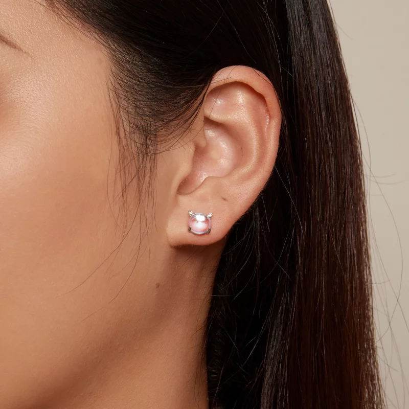 (image pour) Pandora Style Cat Moonstone Studs Earrings - SCE1622 - Afficher 5