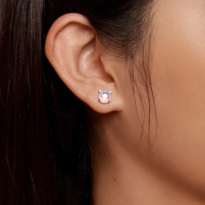 (image pour) Pandora Style Cat Moonstone Studs Earrings - SCE1622 - Afficher 8