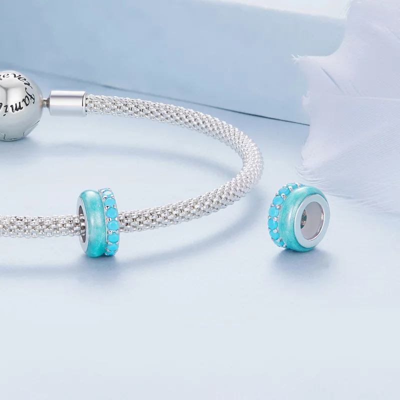 (image pour) Pandora Style Double Couche Bleu Silicone Spacer - BSC883-TQ - Afficher 4