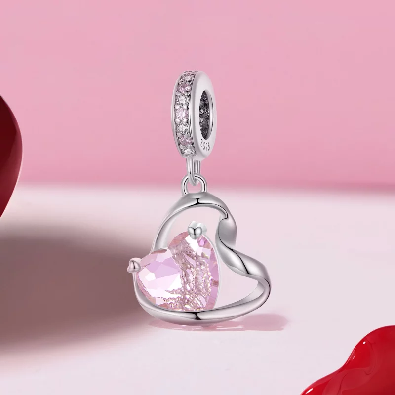 (image pour) Pendentif à breloque en forme de cœur avec ruban - Style Pandora - BSC922 - Afficher 2