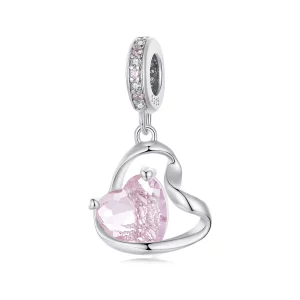 (image pour) Pendentif à breloque en forme de cœur avec ruban - Style Pandora - BSC922