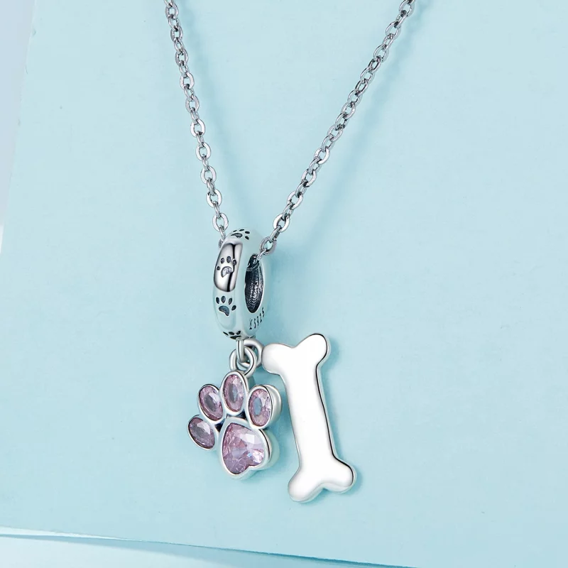 (image pour) Pendentif à breloque en forme de patte de chien rose style Pandora - SCC2127-PK - Afficher 2