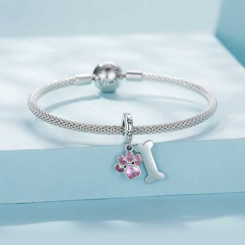 (image pour) Pendentif à breloque en forme de patte de chien rose style Pandora - SCC2127-PK - Afficher 3