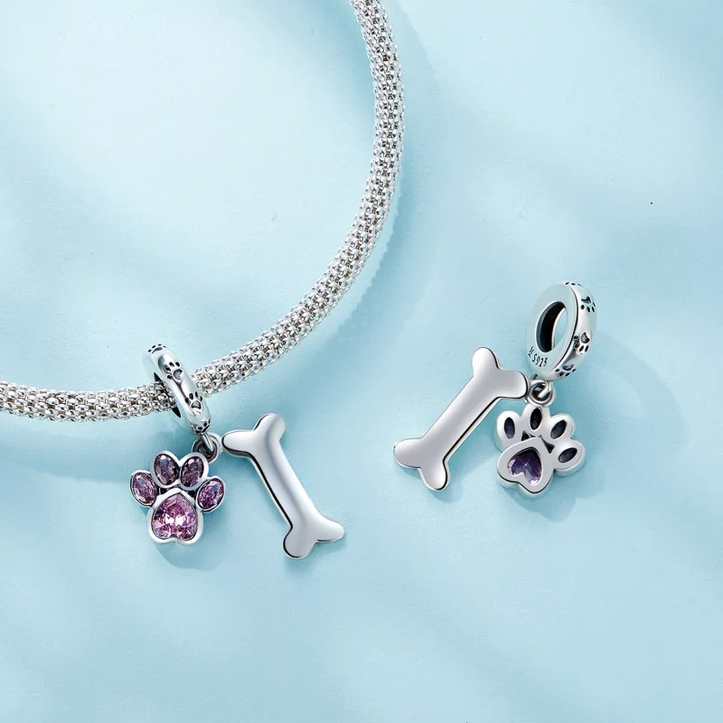 (image pour) Pendentif à breloque en forme de patte de chien rose style Pandora - SCC2127-PK - Afficher 4