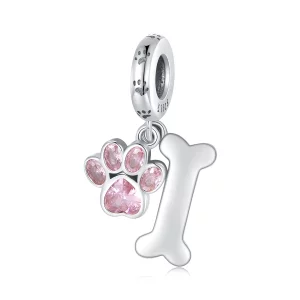 (image pour) Pendentif à breloque en forme de patte de chien rose style Pandora - SCC2127-PK