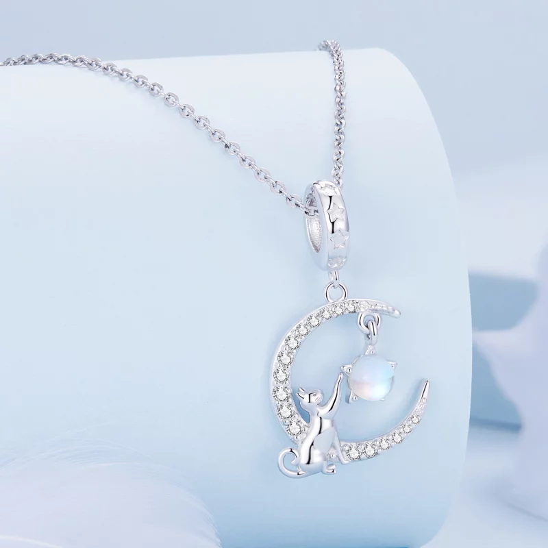 (image pour) Pendentif chat lune de style Pandora - BSC810 - Afficher 2