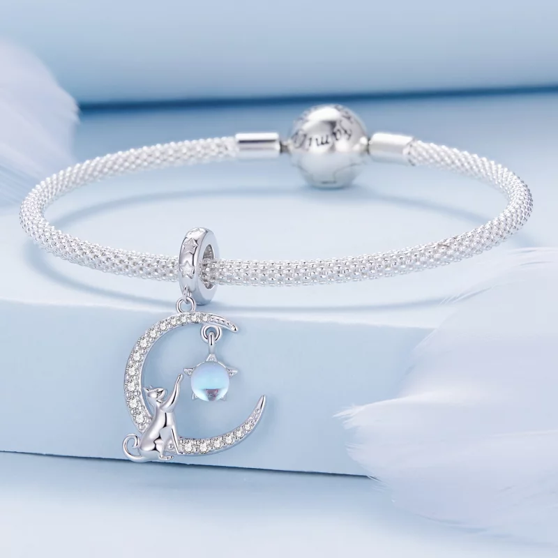 (image pour) Pendentif chat lune de style Pandora - BSC810 - Afficher 3