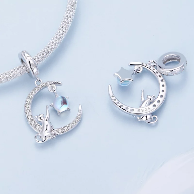 (image pour) Pendentif chat lune de style Pandora - BSC810 - Afficher 4