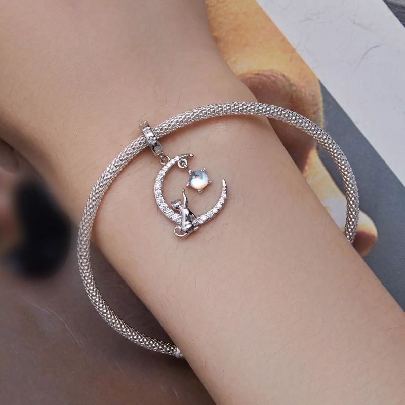 (image pour) Pendentif chat lune de style Pandora - BSC810 - Afficher 8