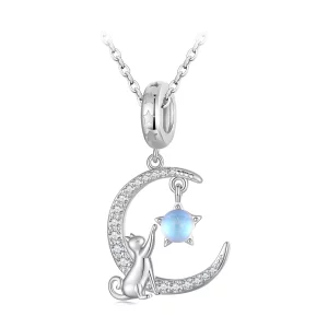 (image pour) Pendentif chat lune de style Pandora - BSC810