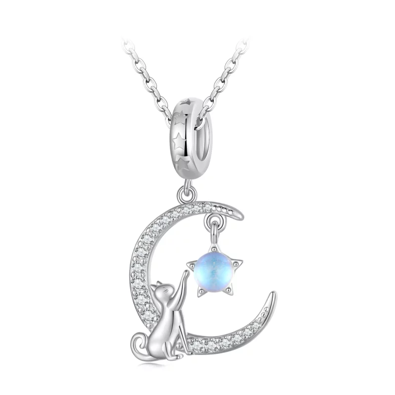 (image pour) Pendentif chat lune de style Pandora - BSC810