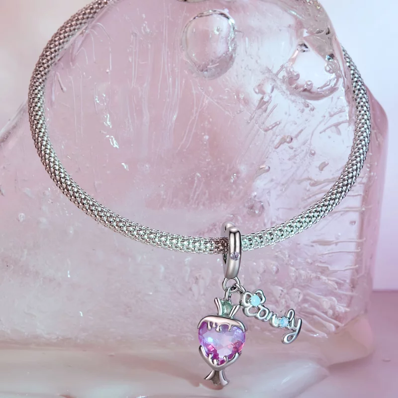 (image pour) Pendentif en forme de bonbon rose style Pandora - SCC2640 - Afficher 2