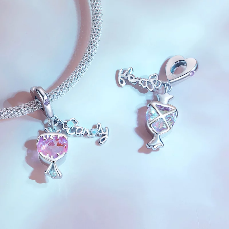 (image pour) Pendentif en forme de bonbon rose style Pandora - SCC2640 - Afficher 3