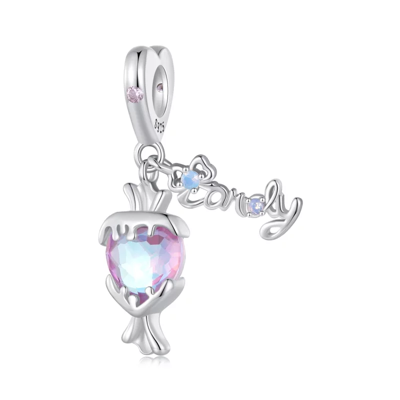 (image pour) Pendentif en forme de bonbon rose style Pandora - SCC2640