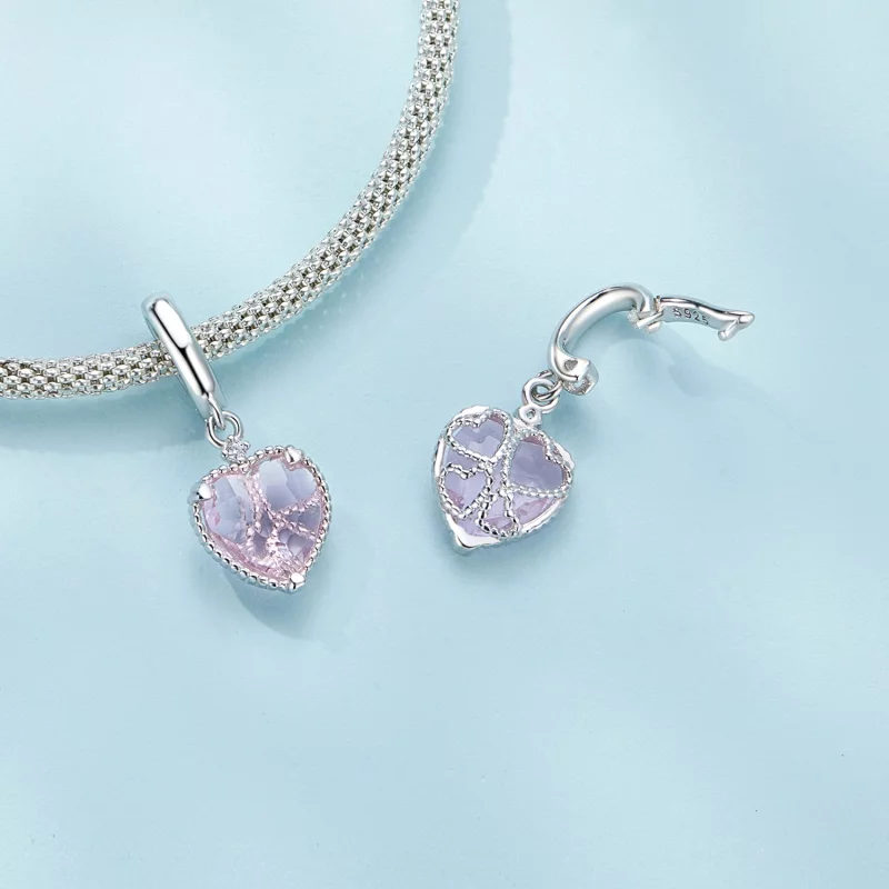 (image pour) Pendentif en forme de cœur rose style Pandora - SCC2594 - Afficher 4