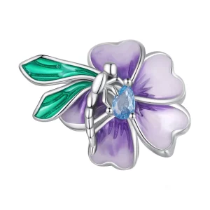 (image pour) Pendentif en forme de fleur et libellule de style Pandora - BSC786