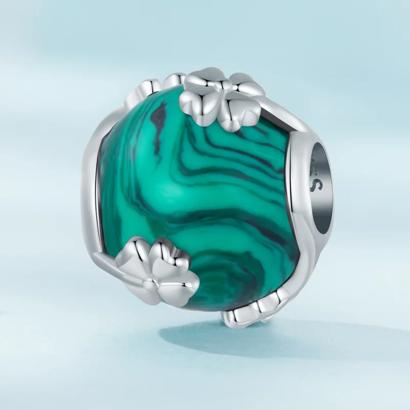 (image pour) Pendentif en malachite à quatre feuilles de trèfle de style Pandora - SCC2489 - Afficher 2