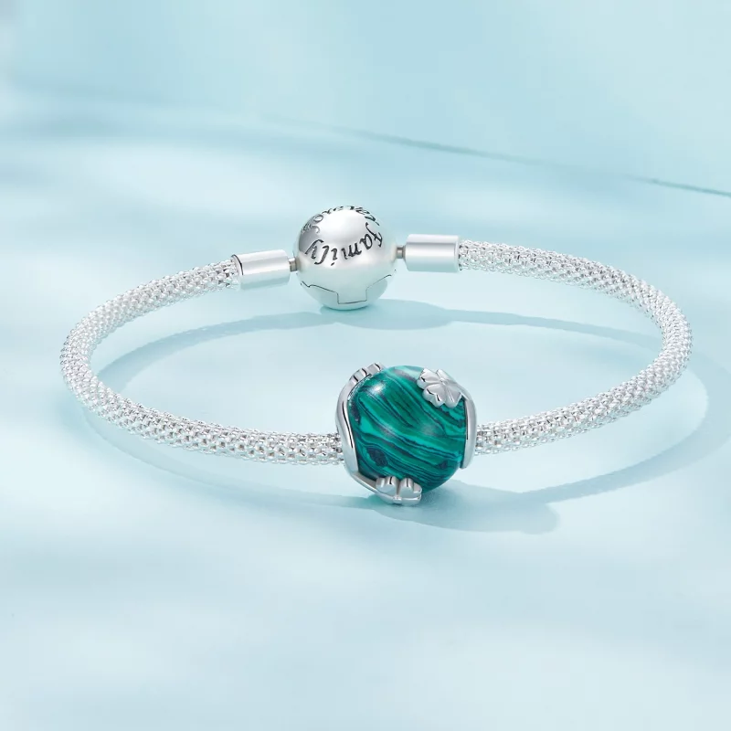 (image pour) Pendentif en malachite à quatre feuilles de trèfle de style Pandora - SCC2489 - Afficher 5