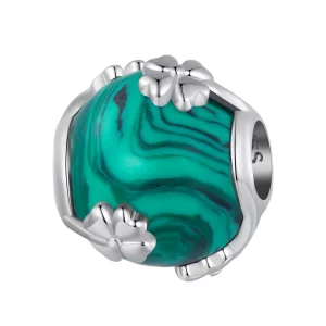 Pendentif en malachite à quatre feuilles de trèfle de style Pandora - SCC2489 (image pour) Pendentif en malachite à quatre feuilles de trèfle de style Pandora - SCC2489