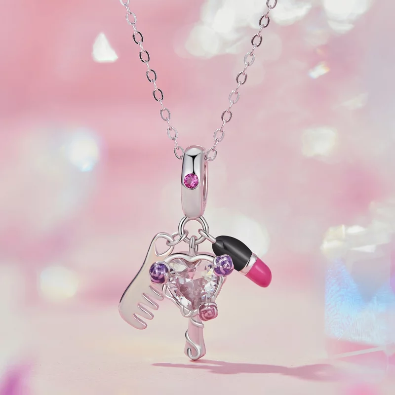 (image pour) Pendentif style Pandora avec peigne, rouge à lèvres et miroir - SCC2474 - Afficher 2