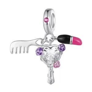 (image pour) Pendentif style Pandora avec peigne, rouge à lèvres et miroir - SCC2474
