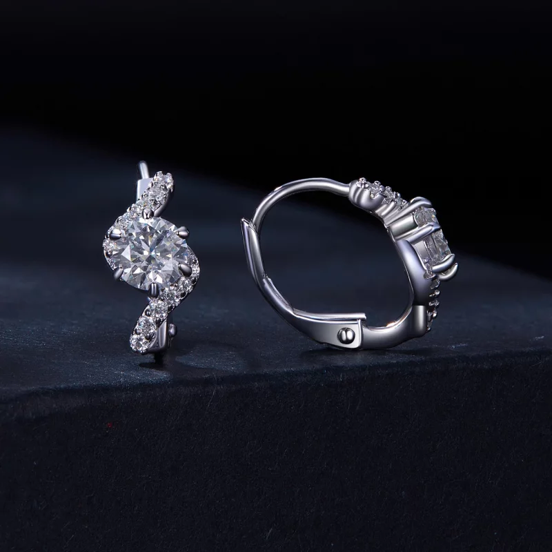 (image pour) Style Pandora Boucles d'oreilles créoles en moissanite de 50 points (Deux certif - Afficher 2